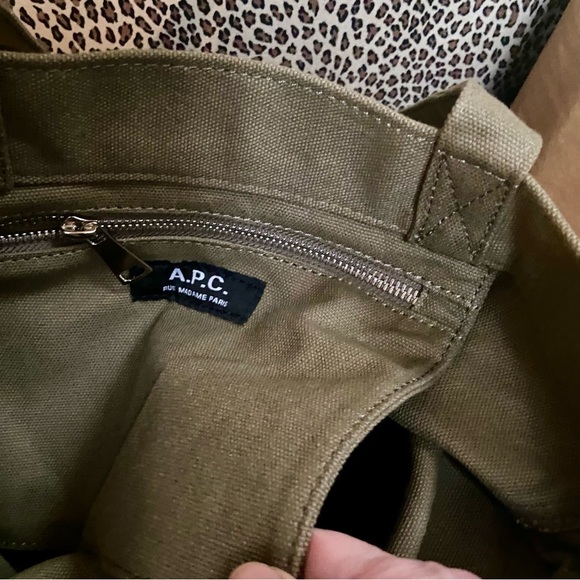 A.P.C. AXELLE LEATHER & CANVAS TOTE- OLIVE/BLACK- UNISEX NWOT- Badass! - Picture 6 of 13